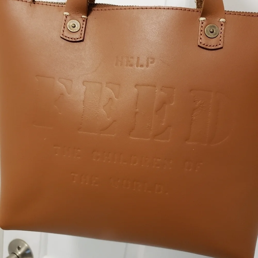 FEED Projects 50 Medium Sized Leather Satchel, Zip Close, Russet In Color